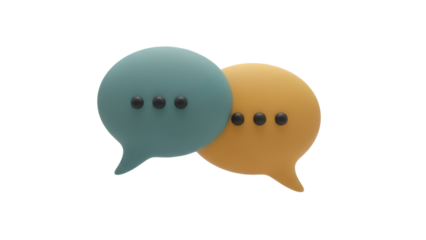 Two overlapping speech bubbles PNG isolated on transparent background, communication and conversation concept for social media and messaging apps