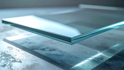 Glass Sheet Clarity: A close-up showcases a pristine glass sheet, highlighting its smooth surface, transparent nature, and architectural application.
