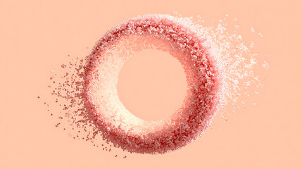 Pink Ring Dissolving into Particles on Peach Background