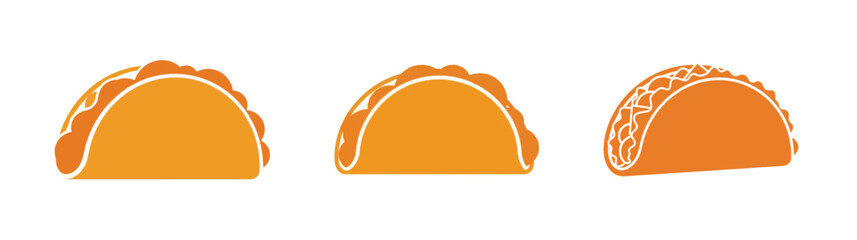Three simple orange taco icons with varying filling details, representing Mexican fast food.