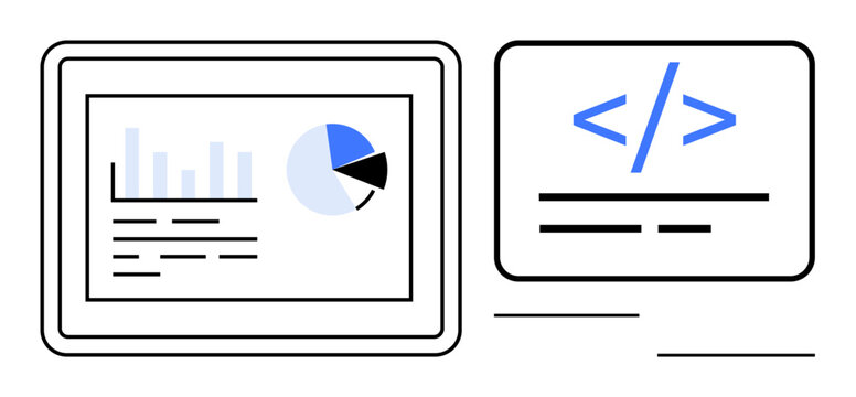 Data visualization, software development, technical learning, digital analytics, coding education, technology training. Charts and code snippets. Data visualization and software development