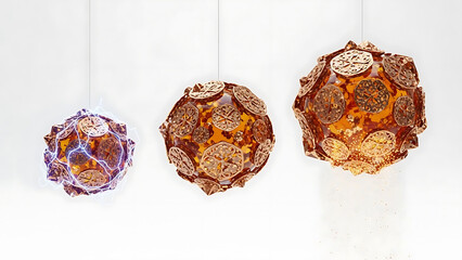 futuristic energy spheres with intricate ornate designs showcasing conceptual technology digital transformation and glowing particle effects for future media use.