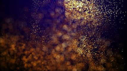 luxury golden particle background with shiny glitter spots and bokeh lights moving on dark blue screen for award show and celebration