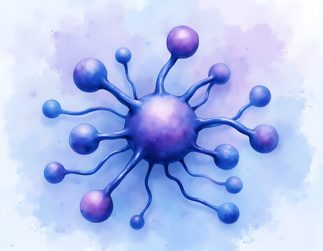 Abstract purple blue cellular structure resembling virus microorganism or abstract biological particle growth concept - Powered by Adobe