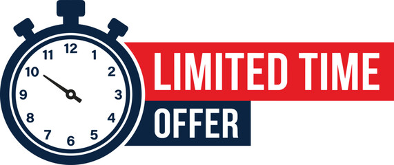 Limited time offer banner, stopwatch countdown promotion design, urgent sale marketing graphic, special discount deal illustration, concept advertising retail ecommerce