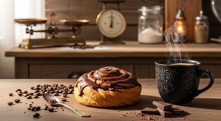 Cozy morning coffee and pastry