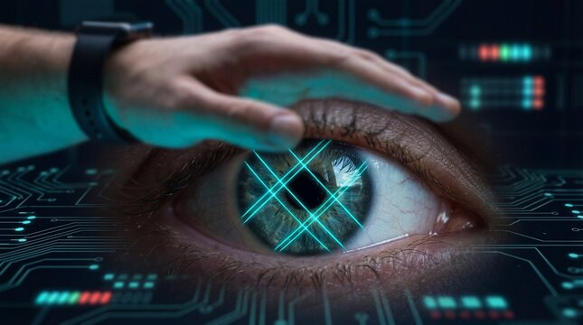 A woman's hand touches a digital blue screen displaying a global network map for a computer security concept showing a virus alert across a high-tech communication connection - Powered by Adobe