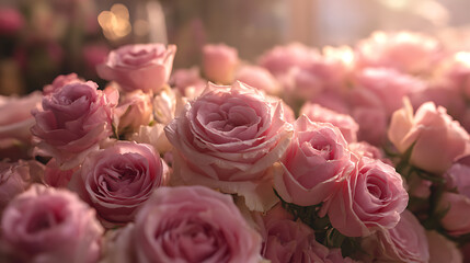Obraz premium Soft Focus Pink Roses with Warm Backlighting floral