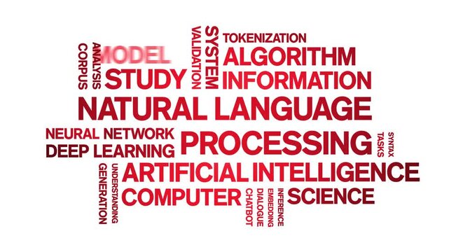 Natural Language Processing animated word cloud-text design animation tag kinetic typography seamless loop.