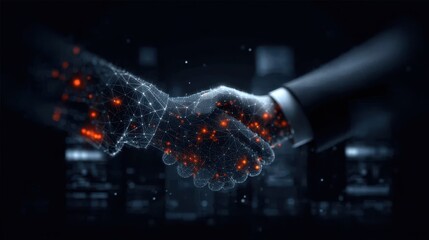 A seamless digital handshake showing partnership collaboration and business commitment built around stable connection and agreements