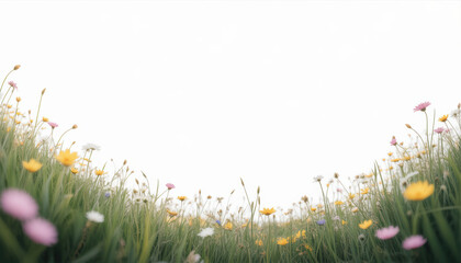 Spring meadow wildflower field with soft light and gentle breeze