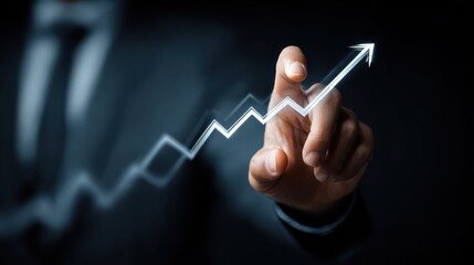 Businessman Raising Graph with Finger, Depicting Increase in Growth, Profit, and Success in Financial Market and Investment Opportunities