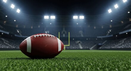 Football on a stadium field under bright lights