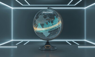 Globes, charts, global finance, futuristic