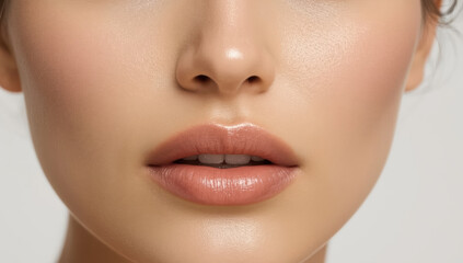 Fototapeta premium Lucid skin lips nose closeup soft natural makeup glossy lip