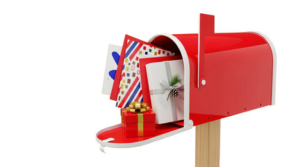 Festive Red Mailbox Overflowing With Holiday Gifts And Cards