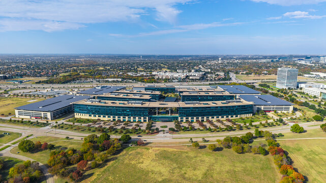 Aerial view of Toyota Motor North America (TMNA) building in Plano, Texas , is the operating subsidiary and NA head quarters of Toyota motor Corporation.