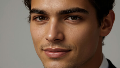 Obraz premium Young man portrait with subtle smile and warm skin tone