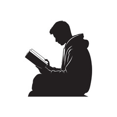 Boy Reading Book Silhouette Vector Icon