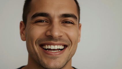 Obraz premium Smiling man closeup with genuine laugh and natural expression