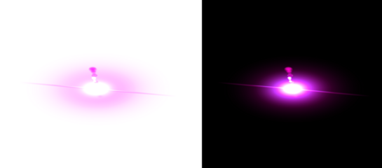 Abstract purple light effect with lens flare design element on a transparent background and against a black backdrop for visual overlay texture