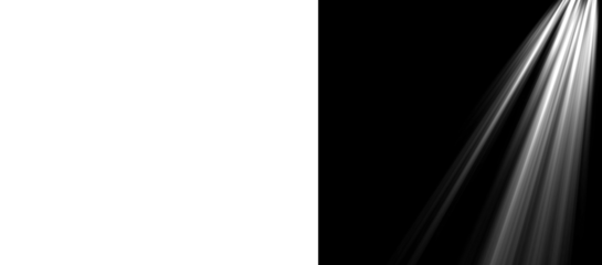 White volumetric light rays emanating from top corner across transparent and dark canvas for stage projection