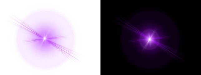 Abstract bright glowing purple starburst light effect with transparent background and dark backdrop...