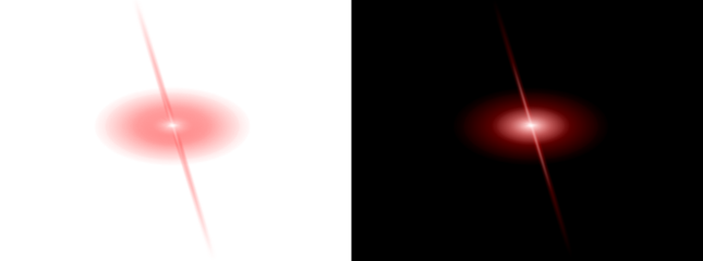 Intense red starburst light flare effect digital design element with strong central brightness and diagonal beam line abstract illumination graphic template