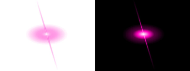 Vibrant purple magenta starburst light flare digital effect with bright focal point and distinct diagonal light rays ideal for graphic overlay and decoration