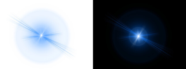 vibrant blue star light burst with radial lines and bokeh on transparent and black backgrounds for motion graphics