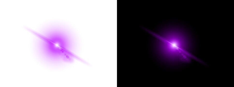Purple light abstract glow effect bright star isolated on transparent background beautiful vibrant digital optical design element for overlay