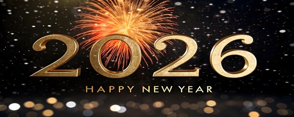 Golden 2026 new year celebration with vibrant firework display