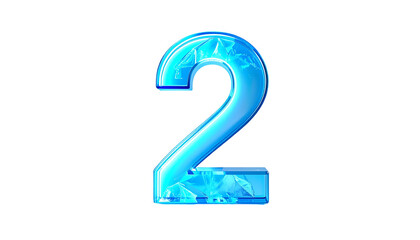 A numeral "2" in a clear, icy blue color, with a cracked and crystallized aesthetic, set against a stark black backdrop