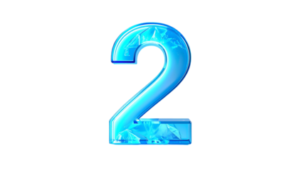 A numeral "2" in a clear, icy blue color, with a cracked and crystallized aesthetic, set against a stark black backdrop