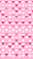 Repeating pink hearts in shades, arranged vertically, creating a cute, soft and love-filled background