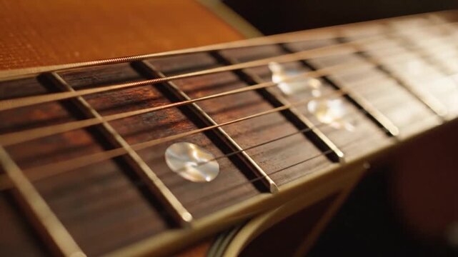 Close-Up of Guitar Fretboard - A Musicians Perspective.