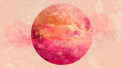 Vibrant Pink and Orange Watercolor Circle with Splatters