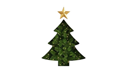 Stylized Christmas Tree With Golden Star And Neon Outline