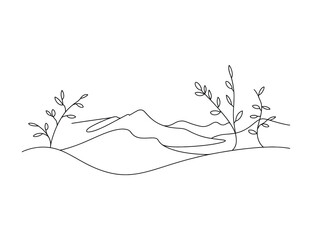 Minimalist plant branch sketch on white background