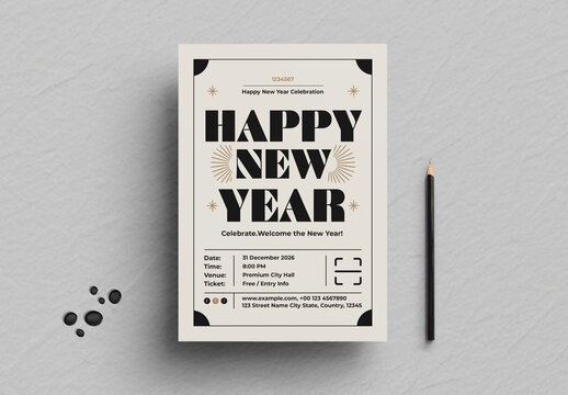 Modern Event Happy New Year Celebration Poster Template Flyer Design