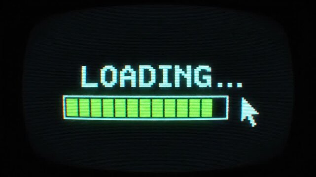 Glitching pixelated loading screen on a vintage TV