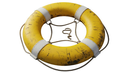 Yellow Lifebuoy With Rope Isolated On Black Safety Rescue