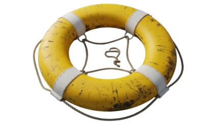 Yellow Lifebuoy With Rope Isolated On Black Safety Rescue