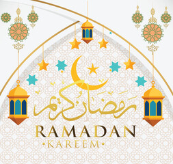 Ramadan greeting card on ehite background,  ramdan vector illustration