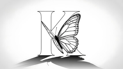 letter k butterfly design symbolizing transformation and elegance on a minimalist white background for branding identity and creative graphic projects