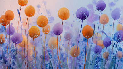 Watercolor Style Round Flowers with Speckled Effect