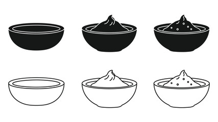 A series of bowls depicting a process with filling and sprinkled toppings
