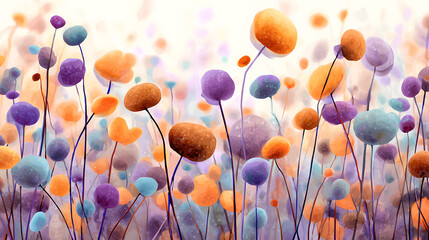 Whimsical Round Flowers in Vibrant Pastels abstract