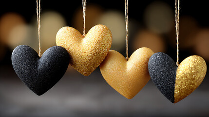 A luxurious black and gold valentine background with elegant hearts and sparkling accents, ideal for upscale invitations, events, and premium romantic branding.