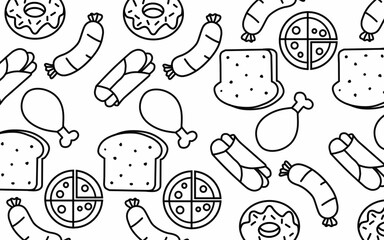Seamless pattern background Food and ingredient kids hand drawing set illustration isolated on white background